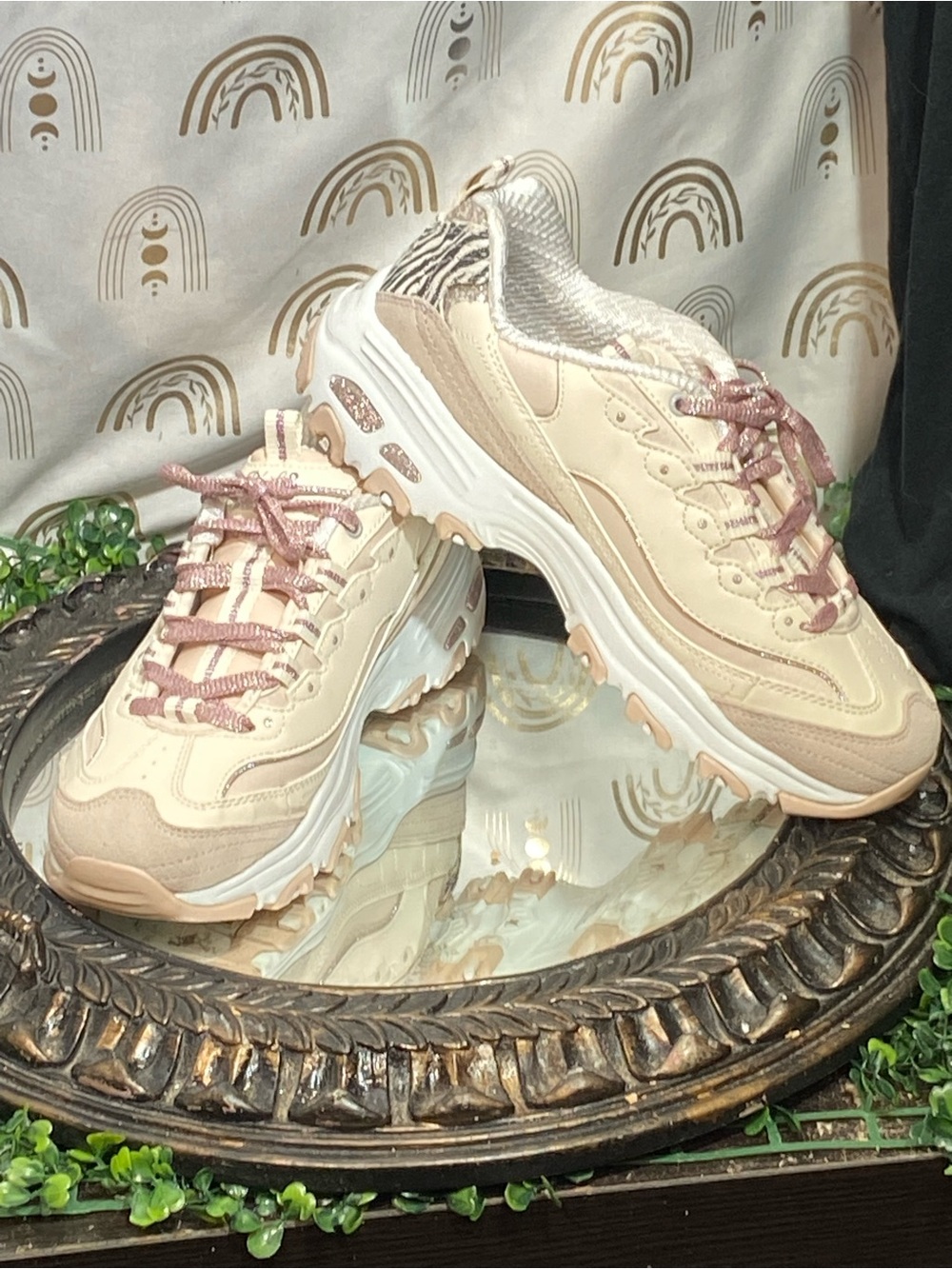 Skechers Women's Chunky Sneakers in Cream and Pink